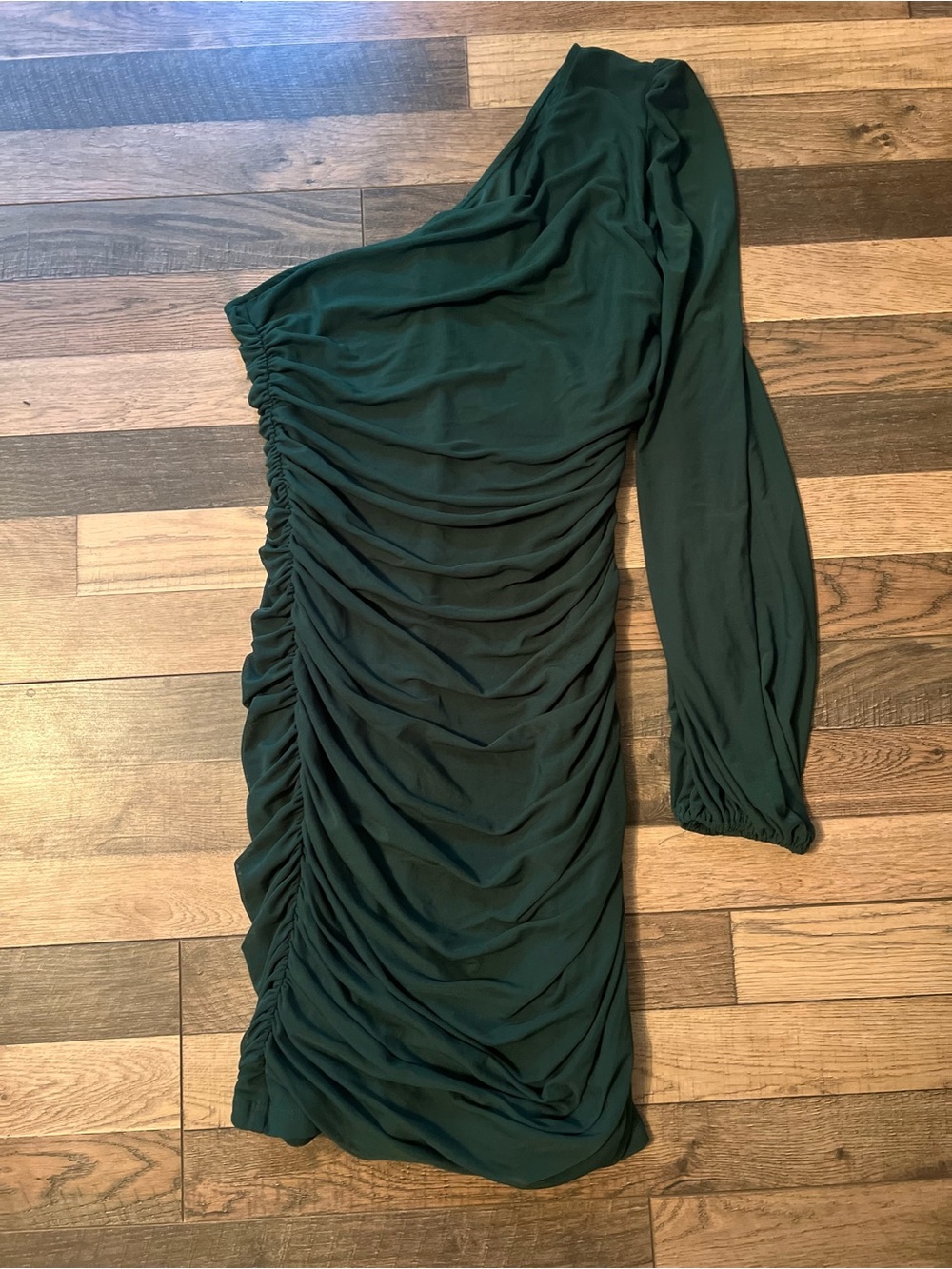 One-Shoulder Ruched Green Dress